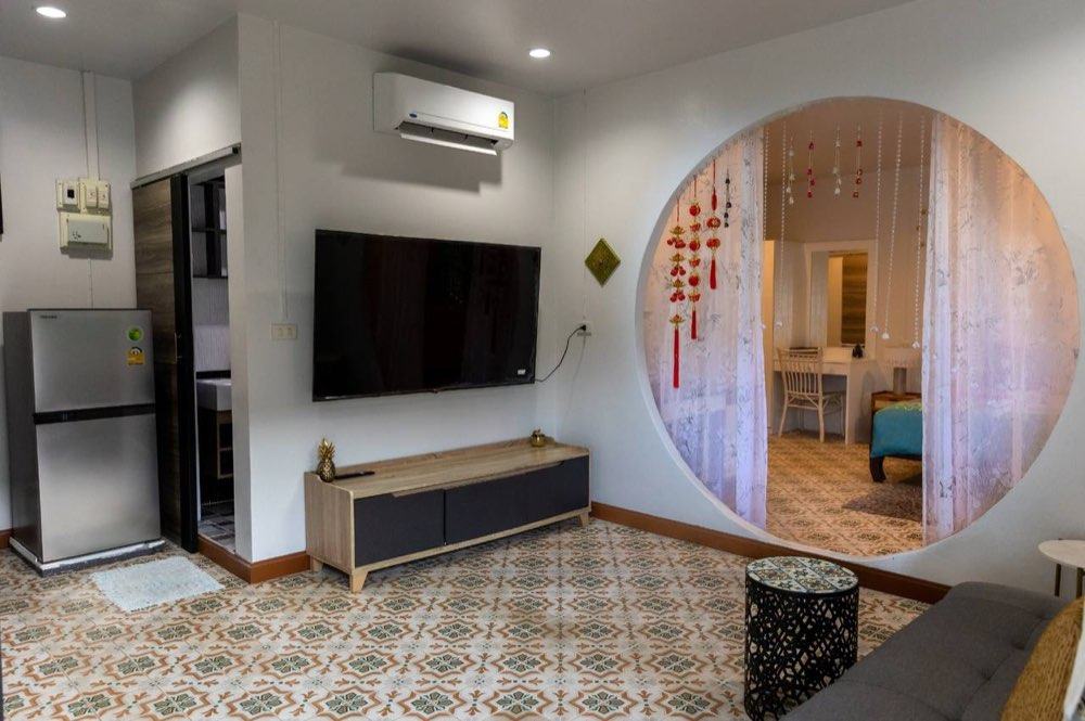 Living room with moon arch